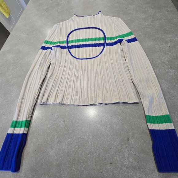 BDG Kiara Women's Open Back Ribbed Long Sleeve Sweater Beige Green Navy - Medium - Picture 2 of 13